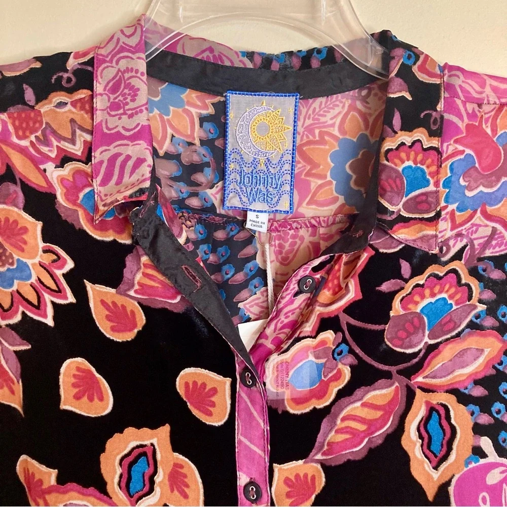 NEW Johnny Was Yrene Burnout Blouse Alvarado w/ Tank Top Velvet Silk Black Sz S - Picture 6 of 16